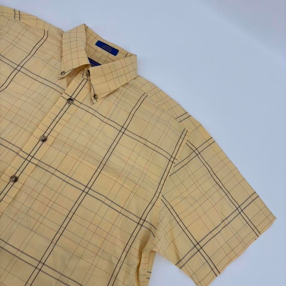 Pendleton Shirt Mens M Plaid Yellow Short Sleeve Button Down Cotton Casual Check